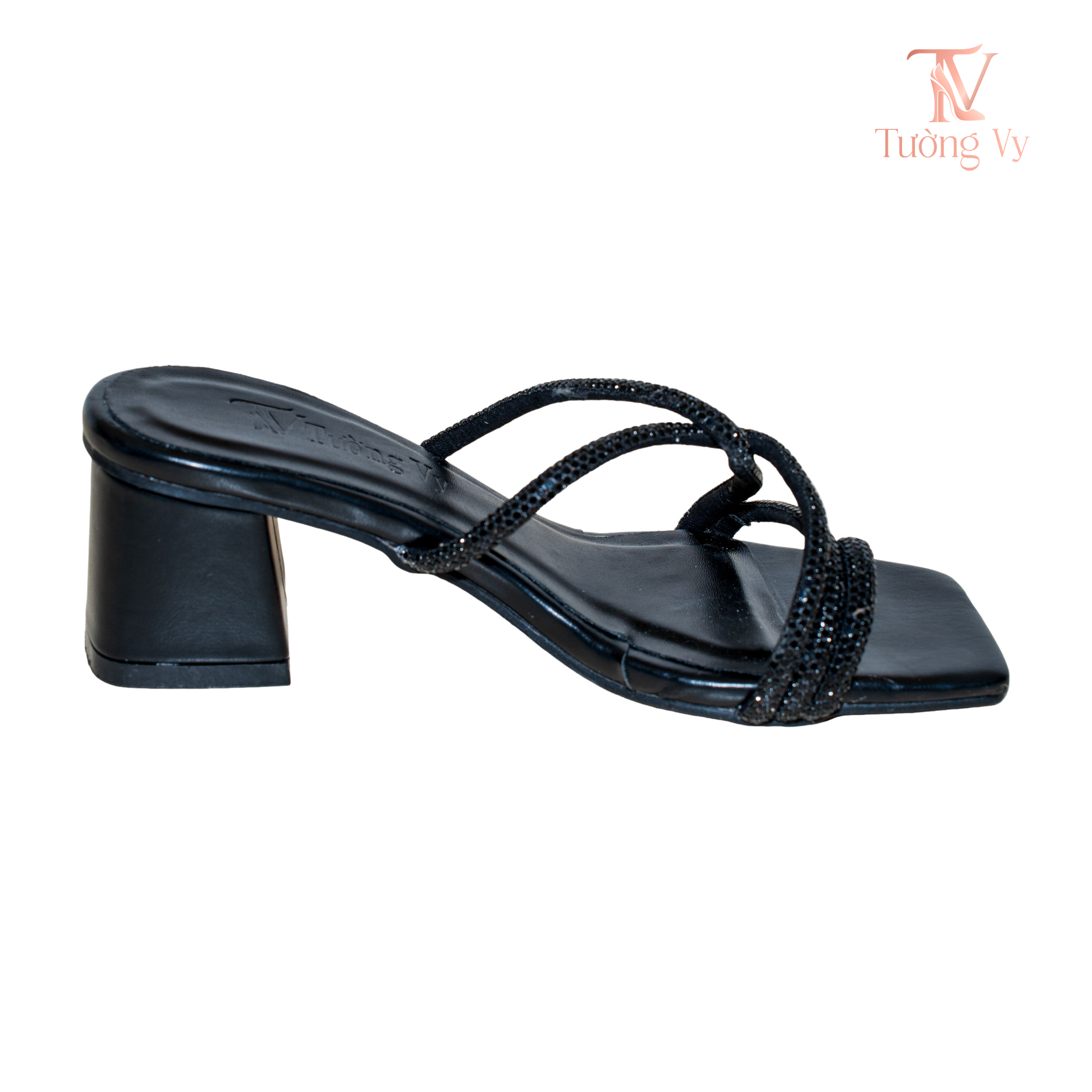 Giày sandal cao gót quai xoắn đính đá