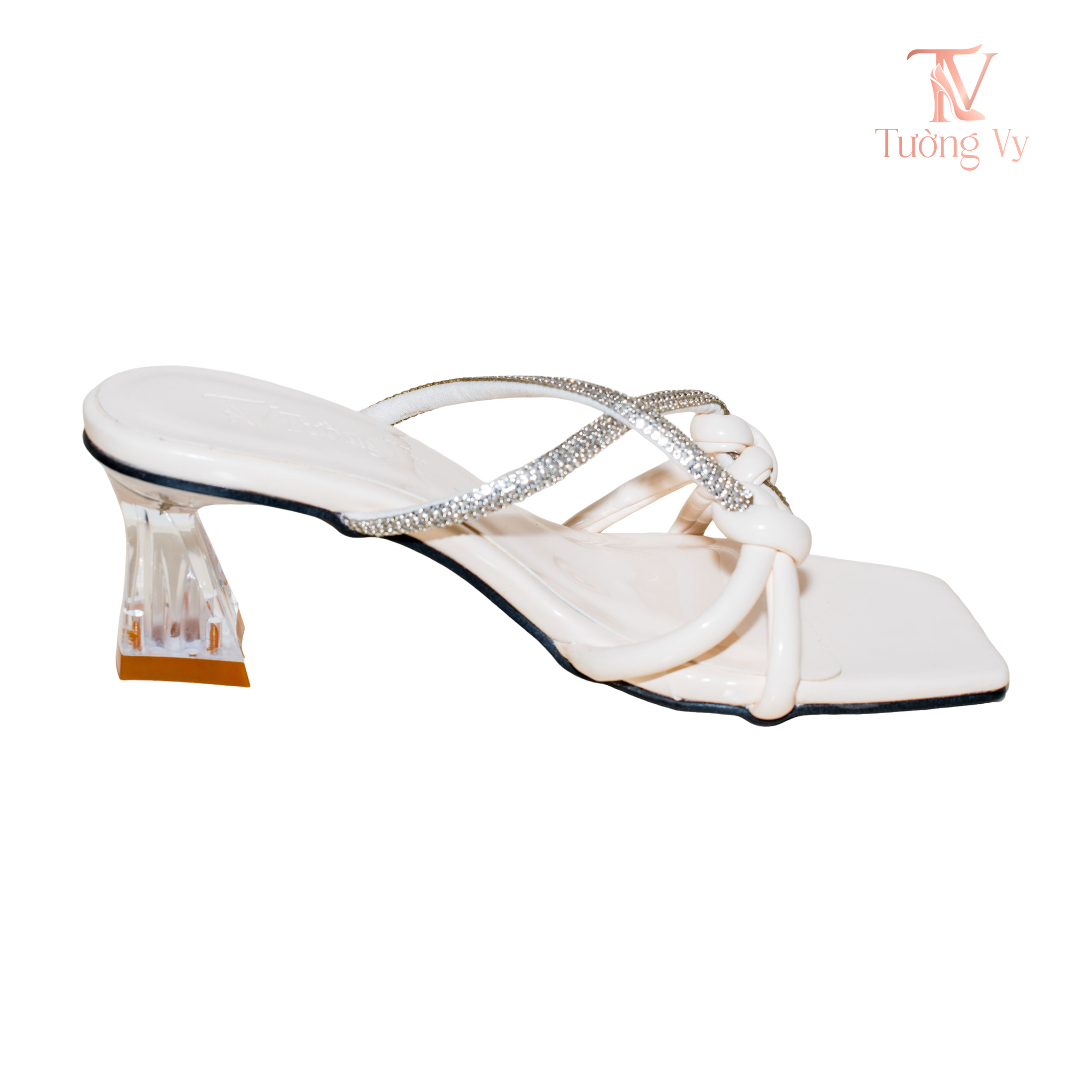 Giày sandal cao gót quai xoắn đính đá